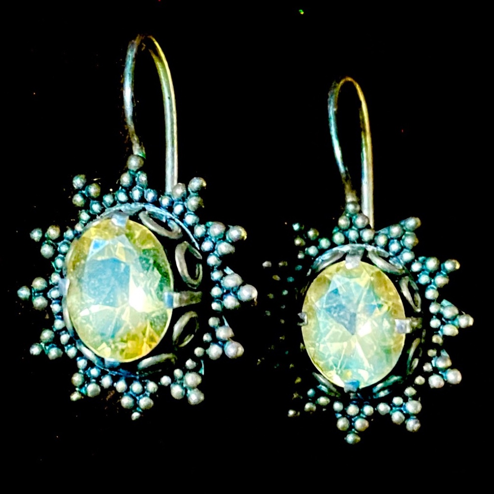 Silver Yellow Stone Earrings